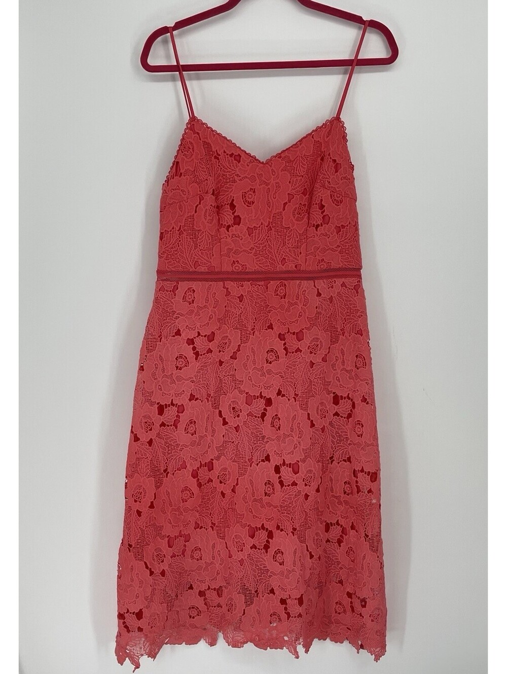 Bebe Dress 12 Coral Floral Lace Spaghetti Strap Midi Cocktail Party Preppy